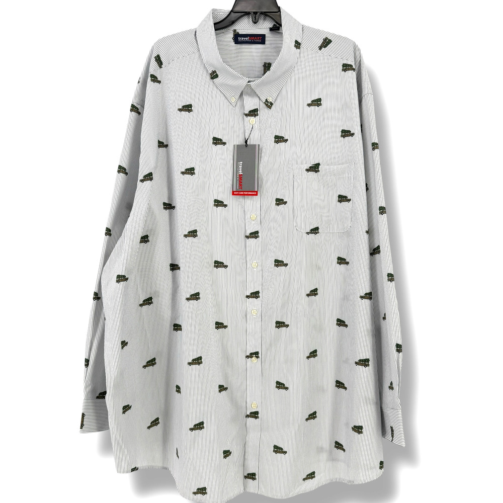 Roundtree & Yorke TravelSmart Christmas Tree Station Wagon Shirt Mens Size 3XT